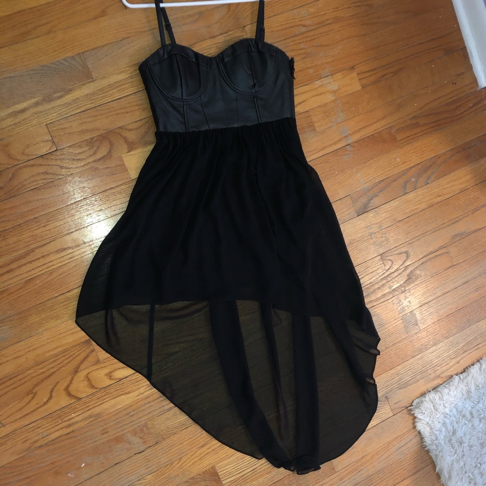 Black Faux Leather High Low Dress